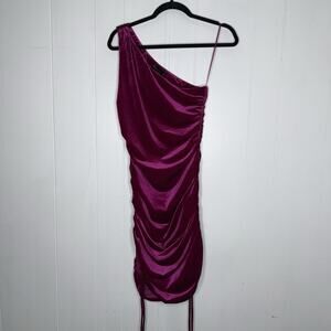 House Of Harlow 1960 Women’s One Shoulder Velvet Ruched Dress Purple Size Small